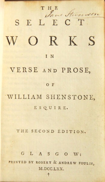 Item #48889 The select works in verse and prose...The second edition. William Shenstone.