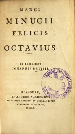 Item #48914 Marci Minucii Felicis Octavius. Ex recensione Johannis Davisii. Marcus Minucius Felix