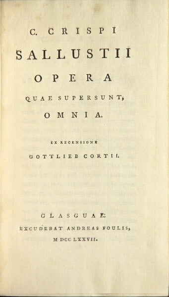 Item #48922 C. Crispi Sallustii Opera quae supersunt, omnia. Ex recensione Gottlieb Cortii. Caius Sallustius Crispus.