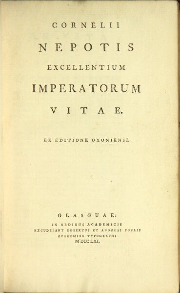 Item #48964 Cornelii Nepotis excellentium imperatorum vitae. Ex editione Oxoniensi. Cornelius Nepos.