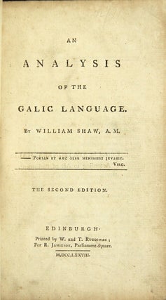 Item #49117 An analysis of the Galic language. William Shaw