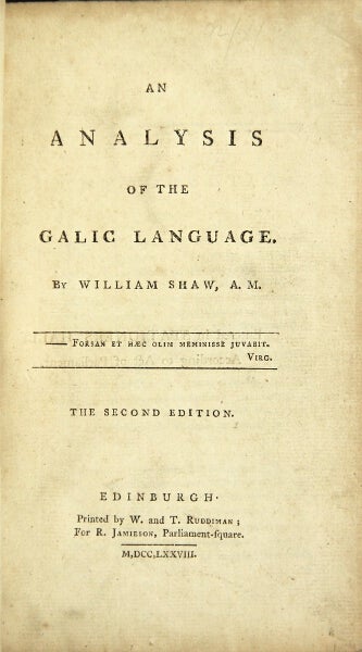 Item #49117 An analysis of the Galic language. William Shaw.