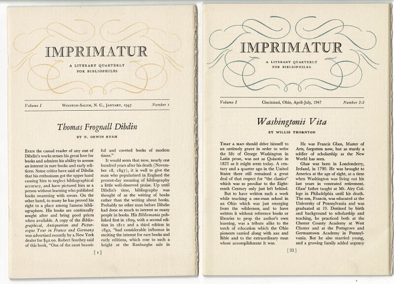 Item #49304 Imprimatur. A literary quarterly for bibliophiles. Lloyd Emerson Siberell, publisher.