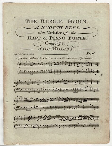 Item #50203 The bugle horn, a Scotch reel, with variations for the harp or piano forte [drop title]. Sigr Molini.