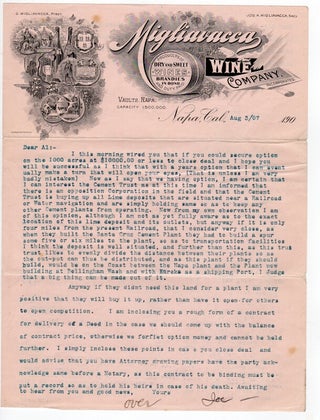 Item #50518 Series of five typed letters on Migliavacca Wine Co. stationery, all addressed to Mr....