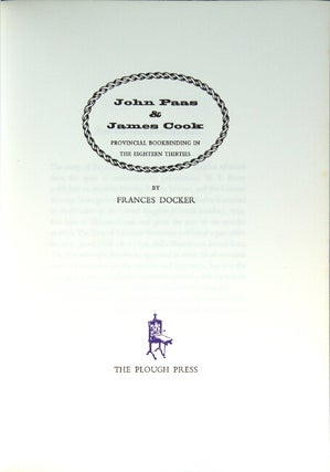 John Paas & James Cook: provincial bookbinding in the Eighteen Thirties