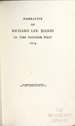 Narrative of Richard Lee Mason in the pioneer west 1819