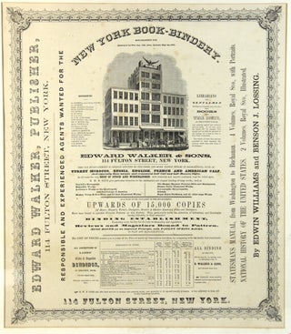 Item #50916 New York Book-Bindery. Established 1836. Burnt down January 23d. 1852. Rebuilt May...