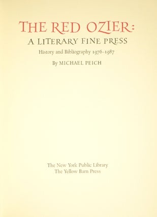 The Red Ozier: a literary fine press. History and bibliography, 1976-1987