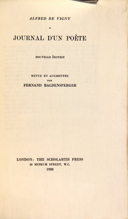 Journal d'un poète. Nouvelle édition, revue et augmentée par Fernand Baldensperger