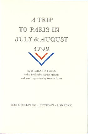 Item #51612 Trip to Paris in July & August 1792. Richard Twiss