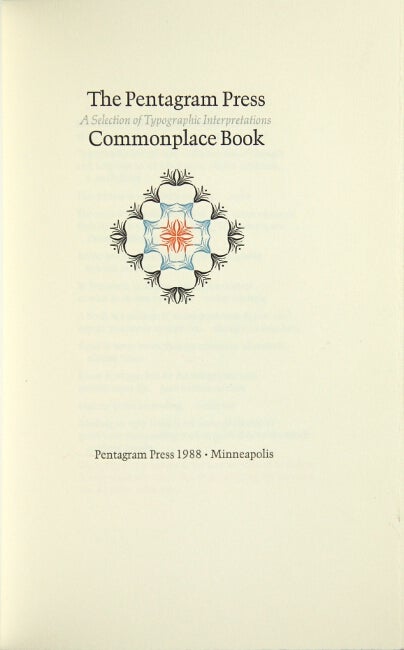 Item #51666 The Pentagram commonplace book. A selection of typographic interpretations. Michael Tarachow.