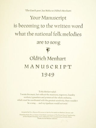 Item #51999 The Czech poet Jan Noha to Oldrich Menhart: Your manuscript is becomming to the...
