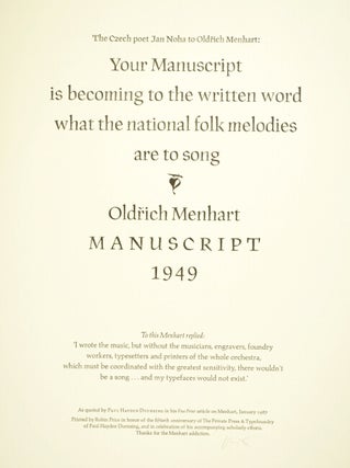 Item #51999 The Czech poet Jan Noha to Oldrich Menhart: Your manuscript is becomming to the...