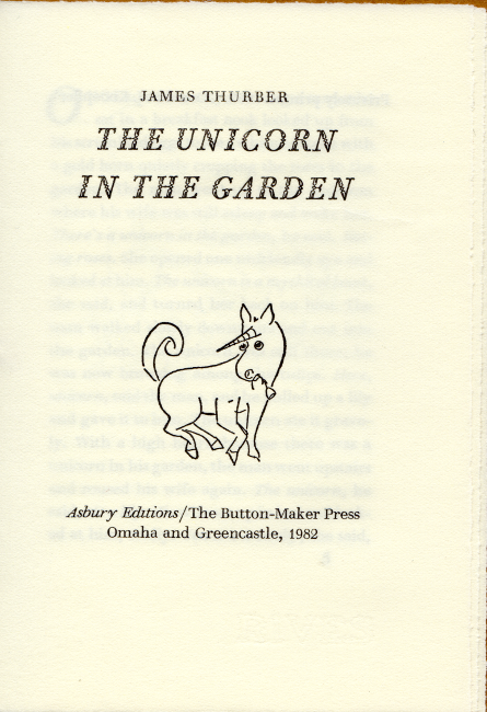 Item #52062 The unicorn in the garden. James Thurber.