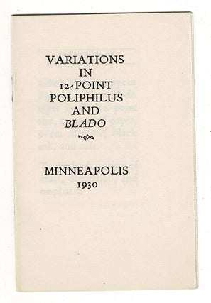 Item #52367 Variations in 12-point Poliphilus and Blado. Emerson G. Wulling