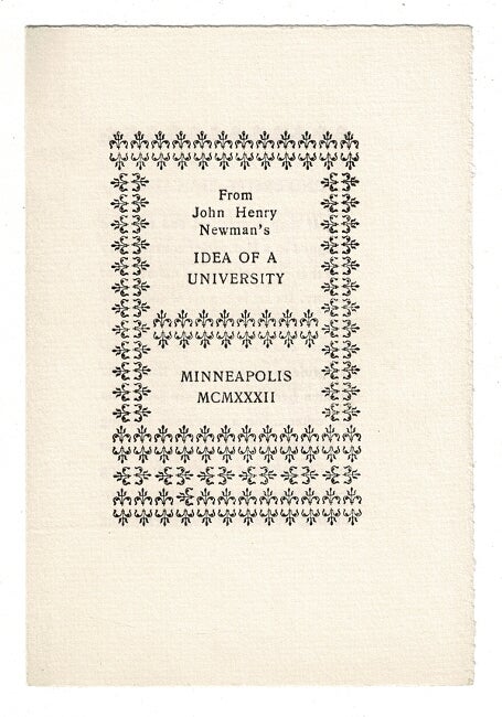 Item #52389 From John Henry Newman's idea of a university. Emerson G. Wulling.
