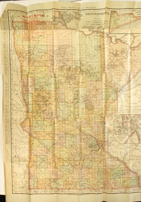 Item #53018 Indexed county and township pocket map and shippers' guide of Minnesota accompanied by a new and general compilation and ready reference index, showing in detail the entire railroad system. Rand McNally, Co.