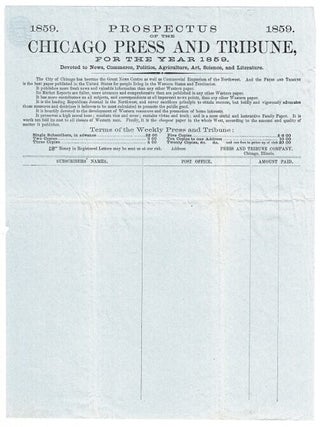 Item #53347 Prospectus of the Chicago Press and Tribune, for the year 1859. Devoted to news,...