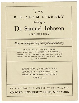 The R. B. Adam Library relating to Dr. Samuel Johnson and his era