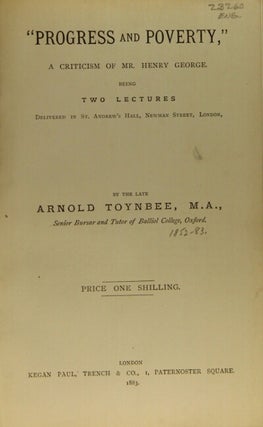 Item #53524 Progress and poverty, a criticism of Mr. Henry George. Being two lectures delivered...