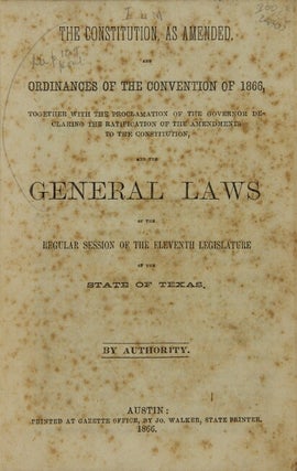 Item #53656 The Constitution, as amended, and ordinances of the convention of 1866, together with...