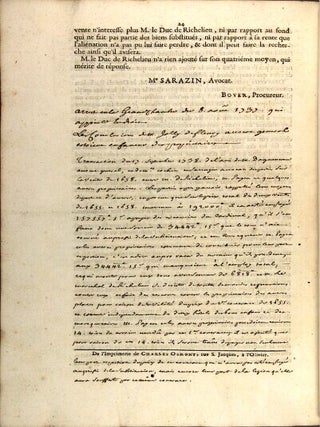 Collection of 36 separate imprints concerning a legal dispute between Armand de Bethune d'Orval and Louis-Pierre-Maximilien, Marquis de Bethune, his uncle
