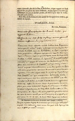 Collection of 36 separate imprints concerning a legal dispute between Armand de Bethune d'Orval and Louis-Pierre-Maximilien, Marquis de Bethune, his uncle.