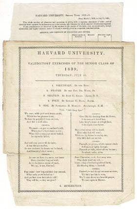 Item #53901 Harvard University. Valedictory exercises of the senior class of 1839, Tuesday, July...
