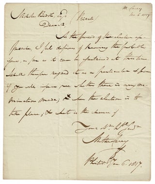 Item #53959 One page autograph letter signed to Nicholas Biddle concerning an election. Mathew Carey