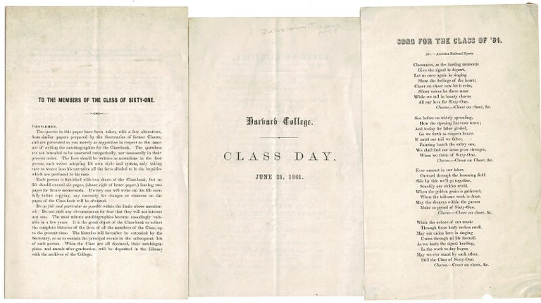 Item #54104 Six items pertaining to the graduating class of 1861. Harvard University.