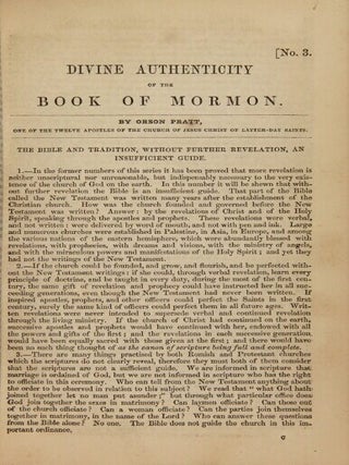 A series of pamphlets ... with portrait. To which is appended a discussion held in Bolton, between Elder William Gibson, president of the Saints in the Manchester Conference, and the Rev. Mr. Woodman. Also a discussion held in France, between Elder John Taylor ... and three reverend gentlemen of different orders...
