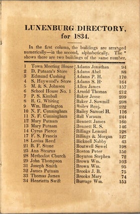 Item #54440 Lunenburg directory for 1834 [drop title