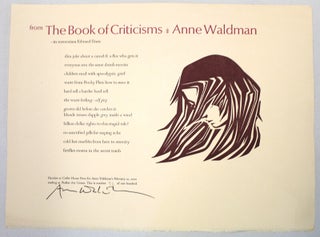 Item #54716 The book of criticisms. Anne Waldman