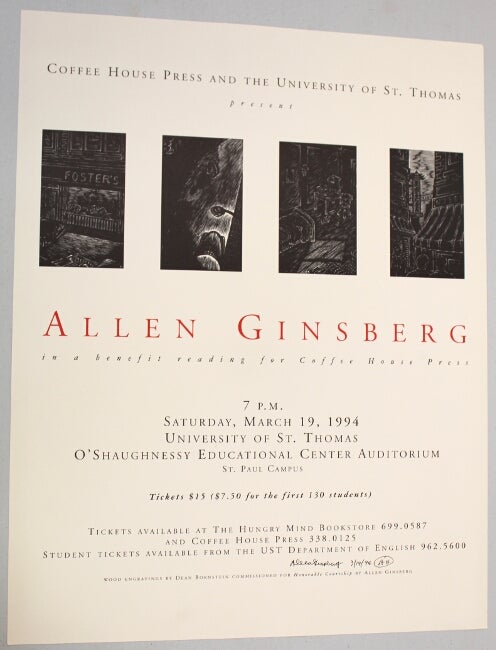 Item #54719 Coffee House Press and the University of Saint Thomas present Allen Ginsberg. Allen Ginsberg.