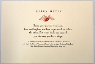 Item #54805 From your parents you learn. Helen Hayes