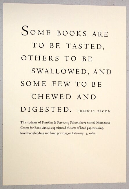 Item #54807 Some books are meant to be tasted. Francis Bacon.
