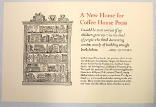 Item #54837 A new home for Coffee House Press. Anna Quindlen