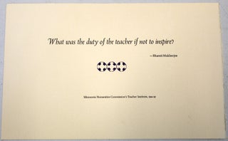 Item #54849 What was the duty of the teacher if not to inspire? Bharati Mukherjee
