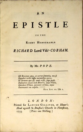 An epistle to the right honourable Richard Lord Visct. Cobham