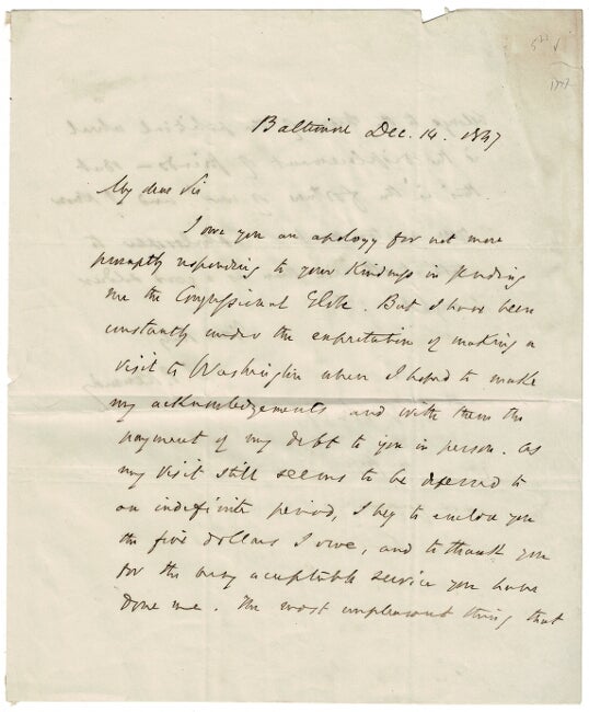 Item #54984 One and one-half page autograph letter signed to B[enjamin] B[rown] French. John Pendleton Kennedy.