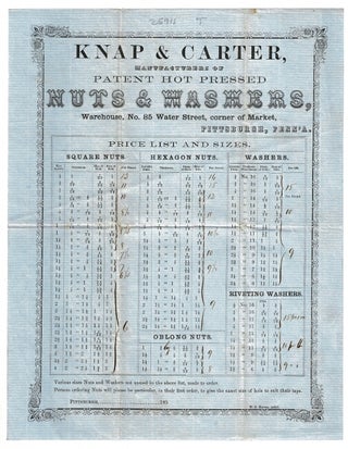 Item #55023 Knap & Carter, manufacturers of patent hot pressed nuts & washers, Warehouse No. 85...