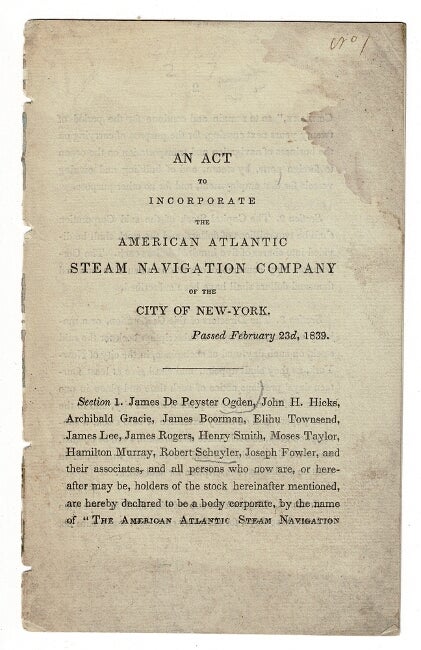 Item #55053 An act to incorporate the American Atlantic Steam Navigation Company of the city of New-York [drop-title]