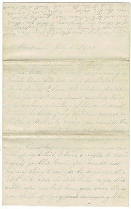 Item #55146 Eight-page autograph letter signed to her husband Amasa concerning marital issues....