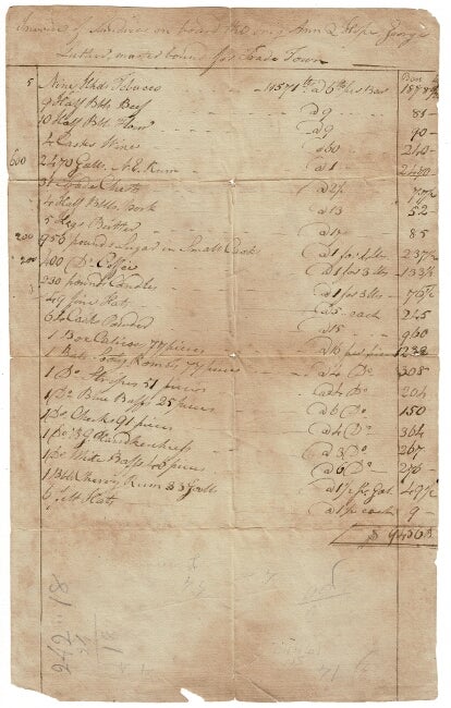 Item #55213 Invoice of sundries on board the brig Ann & Hope, George Luther, Master, bound for Trade Town
