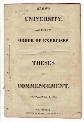 Item #55237 Order of exercises and theses for commencement. September 1, 1813