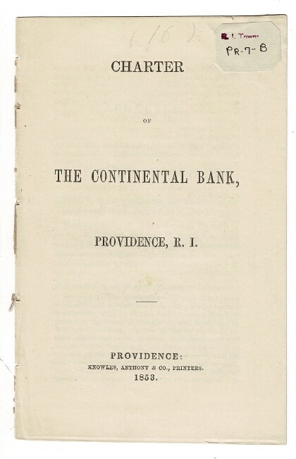 Item #55240 Charter of the Continental Bank, Providence, R. I.