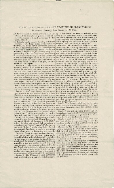 Item #55323 State of Rhode Island and Providence Plantations. In General Assembly, June session, A.D. 1842. An act to call a convention for drafting a new constitution