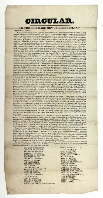 Item #55326 Circular. To the suffrage men of Rhode Island. Fellow citizens...