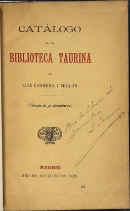 Catalogo de la biblioteca taurina de L. Carmena y Millán